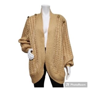 Vntg Alexa Grace Mohair Balloon Sleeve Open Cardigan Size XL